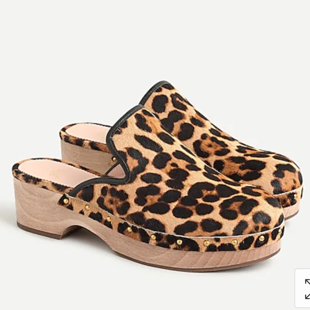 NWT J.Crew Leopard Calf Hair Clog